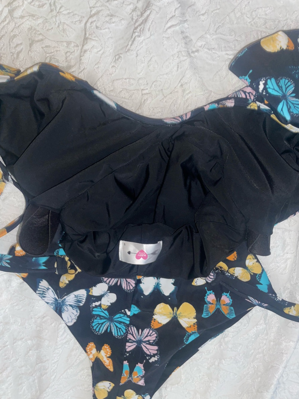 BuddyLove Sz Small NWOT Elenora Ruffle Shoulder One-Piece Swimsuit - "Mariposa" - Picture 12 of 16